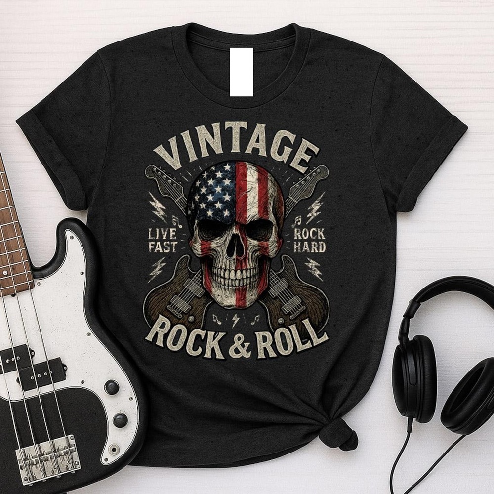 Rock And Roll Shirt Skull Guitar T-Shirt